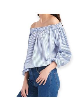 Gap Off Shoulder Striped Top Size L Blue White Long Sleeve